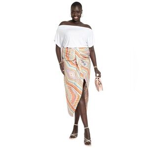 Eloquii Skirt Faux Wrap Boho Geometric Colorful Print Size 16